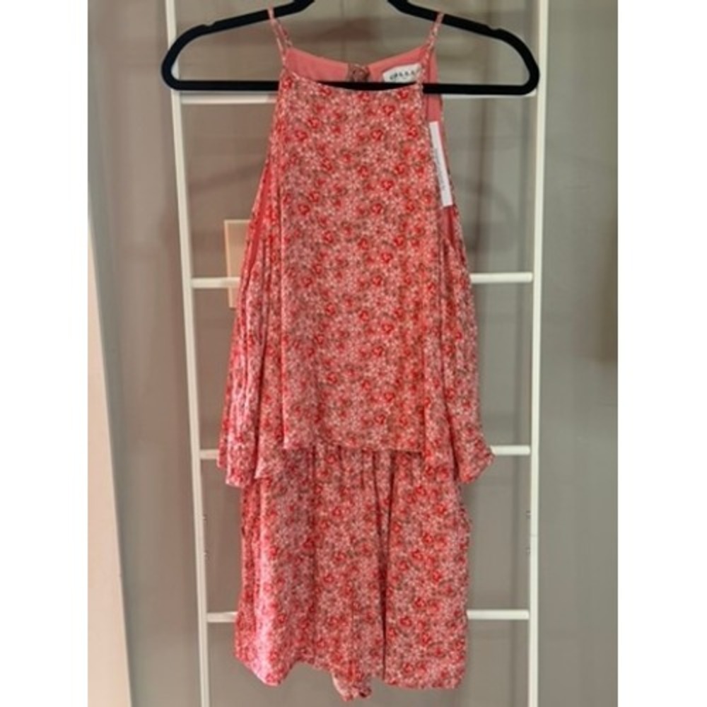 Gilli Womens Floral Romper Pink‎ Red Halter Neck Petite LP Cottagecore Coquette